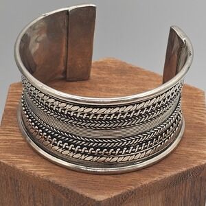 Silver Tone Wrist Cuff Bracelet 1.5" Wide New Opulence Statement Maximalism